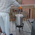 Chicken going into the fryer