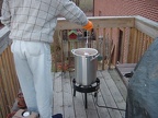 Chicken going into the fryer